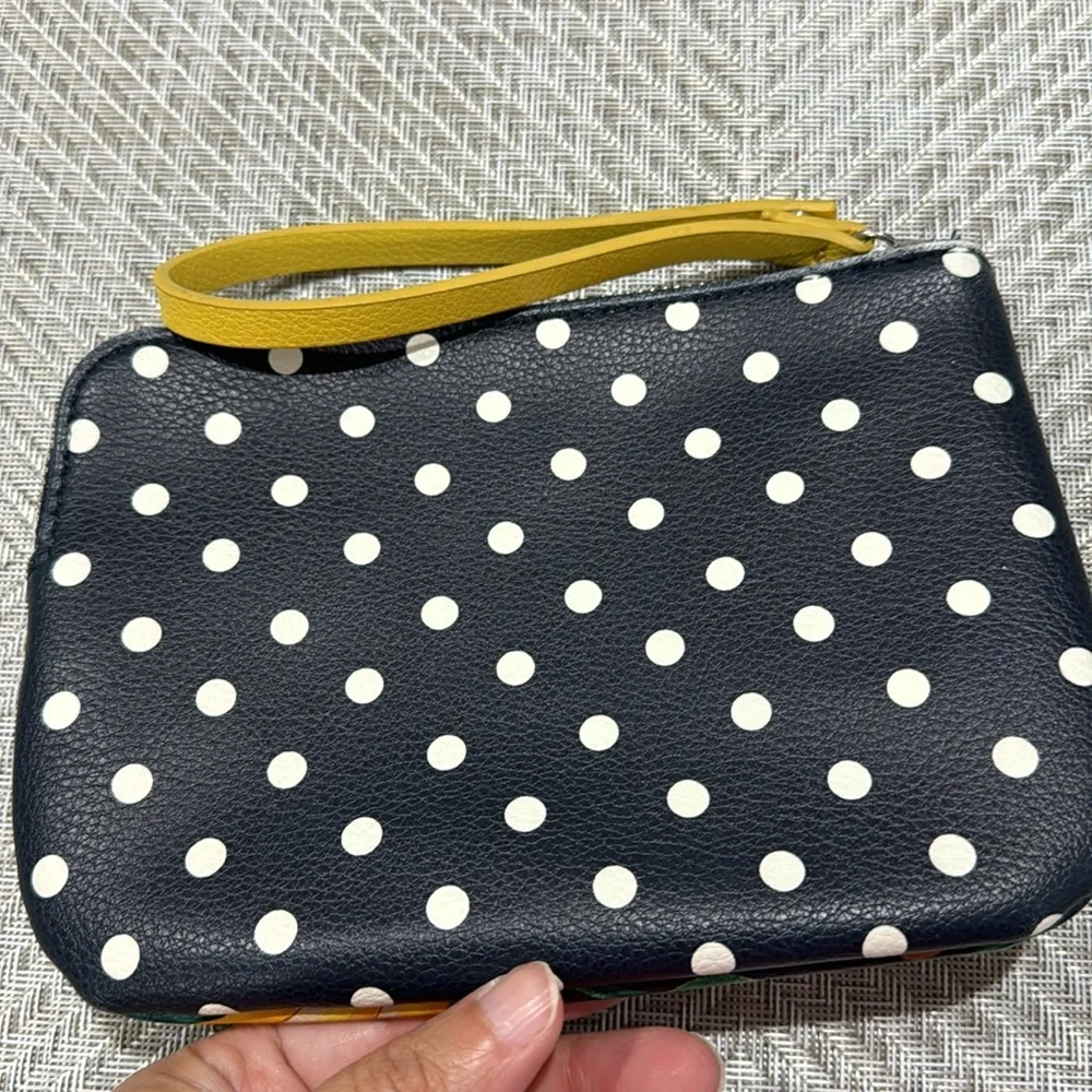 Ipsy Bundle Wristlets Bronze Wicker Summer & Banana Polka Dot Design Clutch